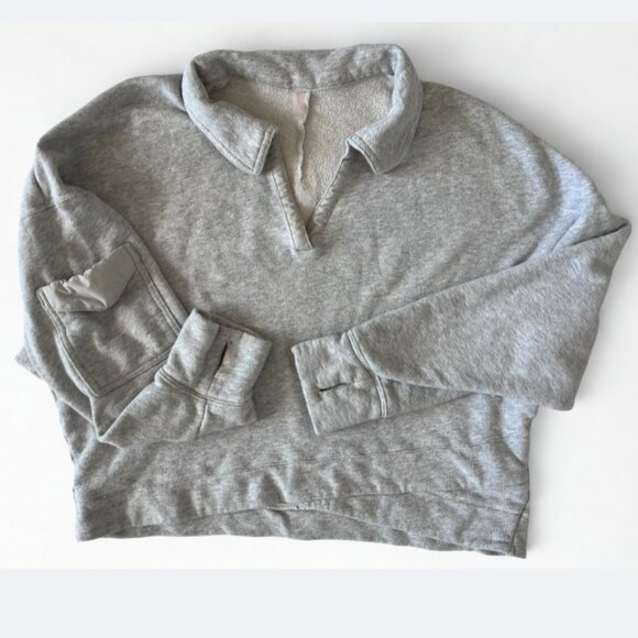 Free People Movement Grey Collared Sweatshirt L Crossover Waist Athleisure Cozy - Picture 2 of 8